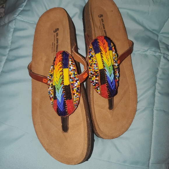 Pretty Colored Beaded Sandals Genuine Leather - Picture 4 of 8